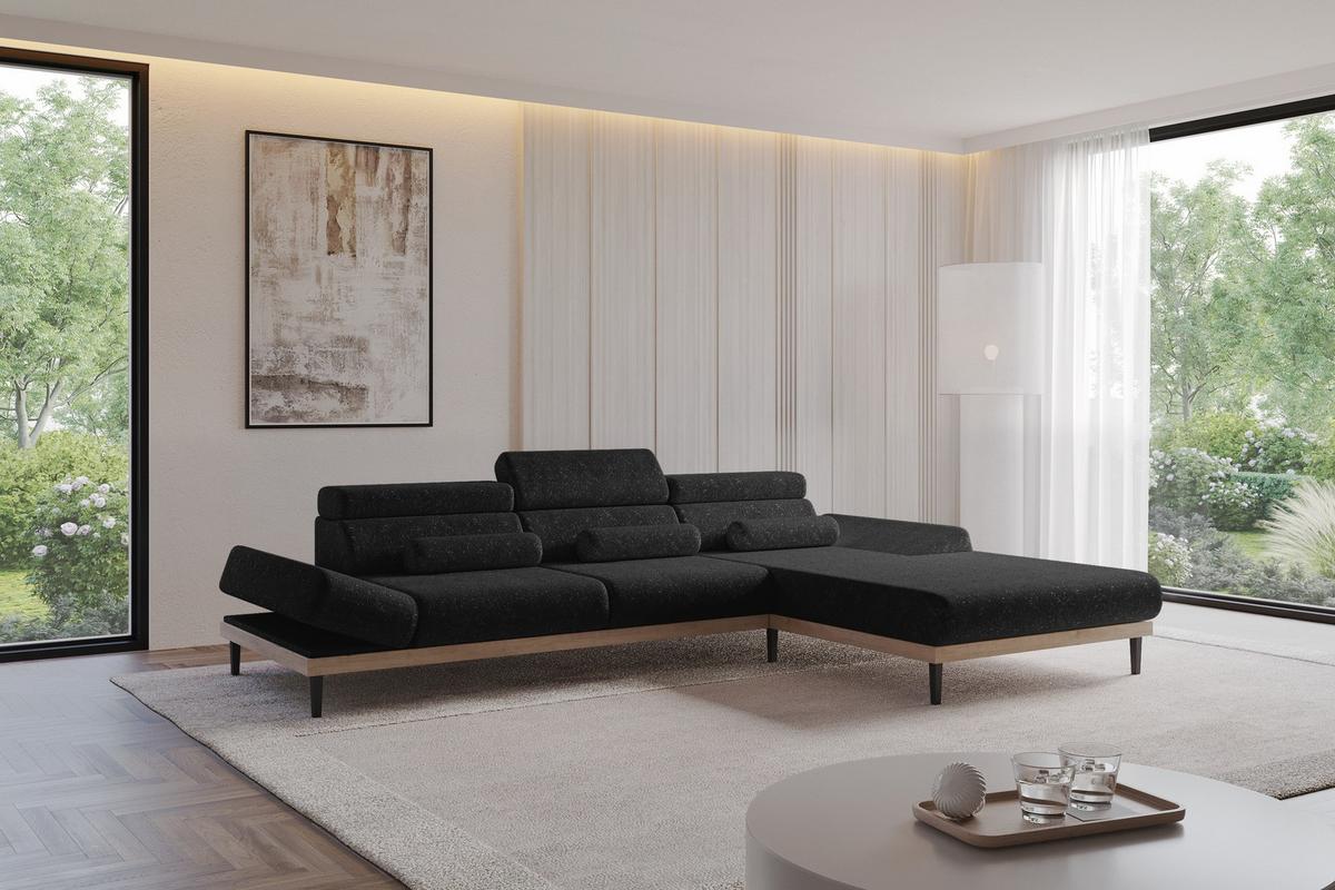 ELEKTRISCHES ECKSOFA Rechts MONA 316x205x85 Schwarz Velours - Schwarz, Holzwerkstoff/Textil (316/205cm) - ALTDECOR