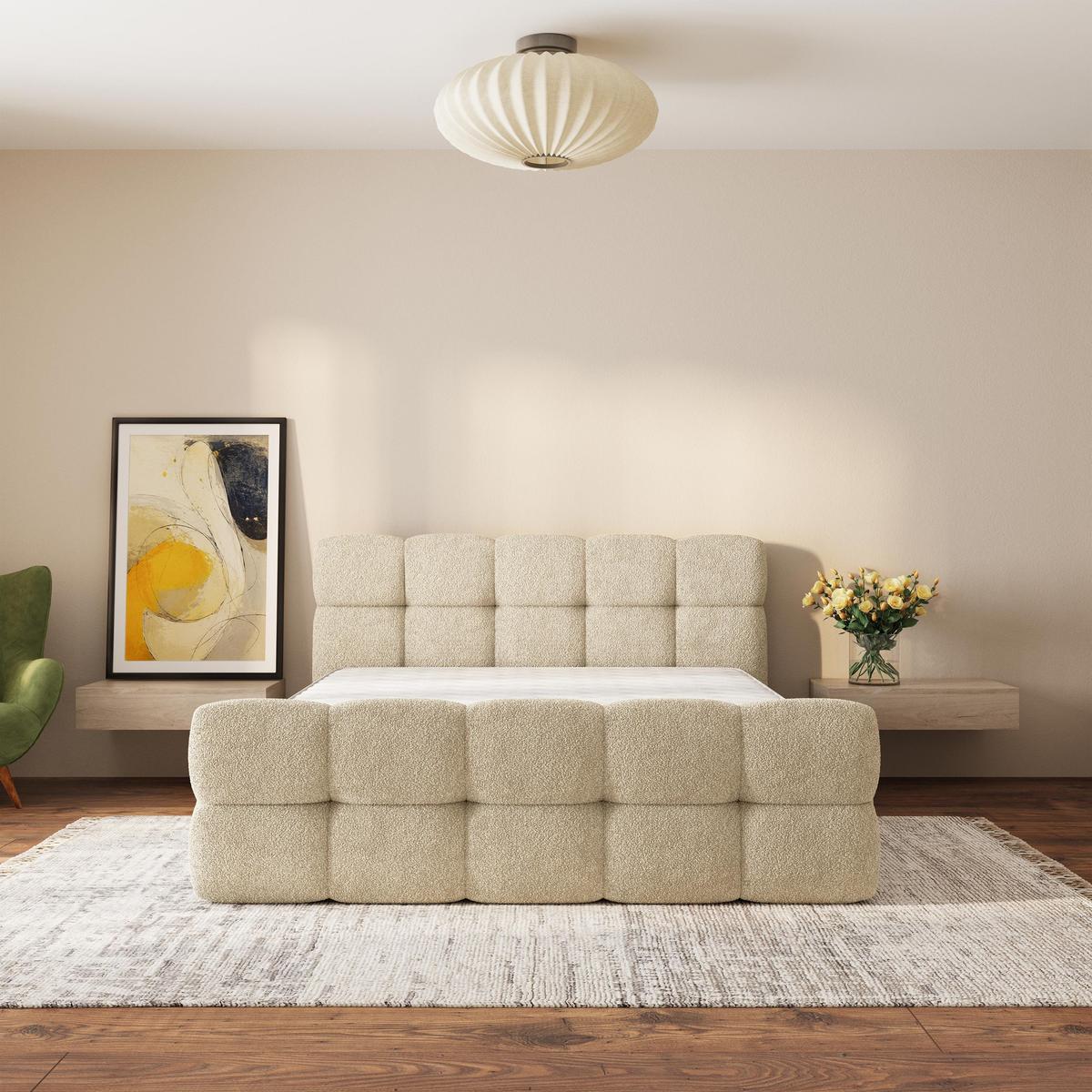 POLSTERBETT ELIZJA 140x200 cm mit Bettkästen - Creme - Creme, Holz (140/200cm) - MASSENO