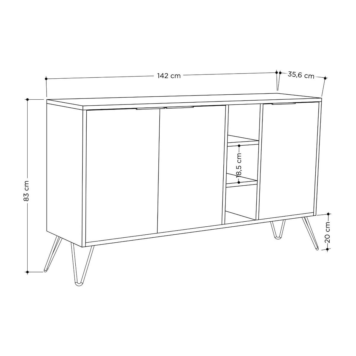 SIDEBOARD 3 Nischen und 3 Türen L142 cm - Clara - Eichefarben, Holzwerkstoff (35.6/83/15cm) - Calicosy