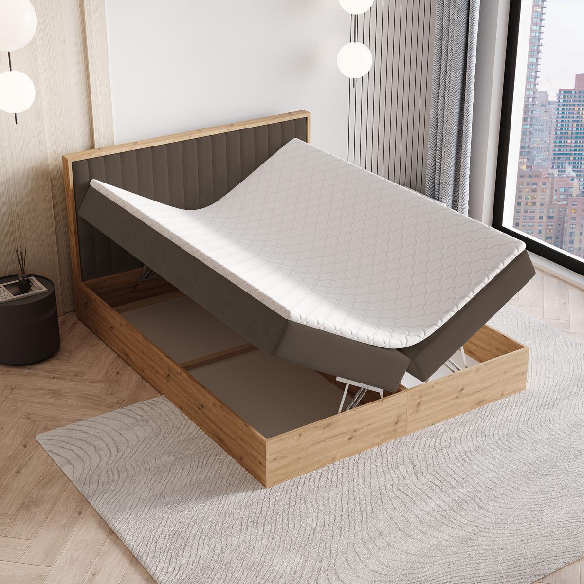 BOXBETT VARELI 160x200 cm mit Matratze und Topper - Braun - Braun, Holz (160/200cm) - MASSENO