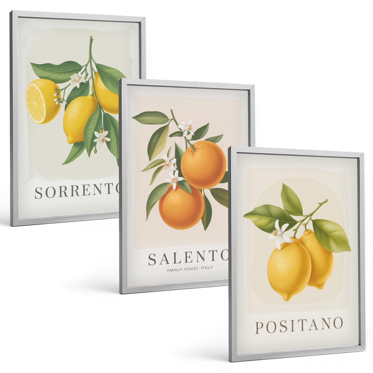 BILDER SET 3er Set - 40x60 cm Silberner Rahmen - Amalfi-Zitronen und -Orangen - Silberfarben, Kunststoff (40/60cm) - TULUP