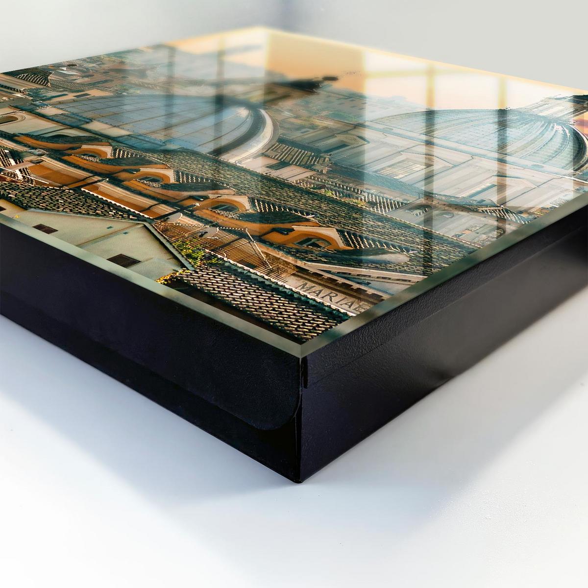 SCHLÜSSELBOX Schwarz 30x30 cm- Türöffnung nach rechts - Stadtpanorama - Beige, Metall (30/30/5cm) - TULUP