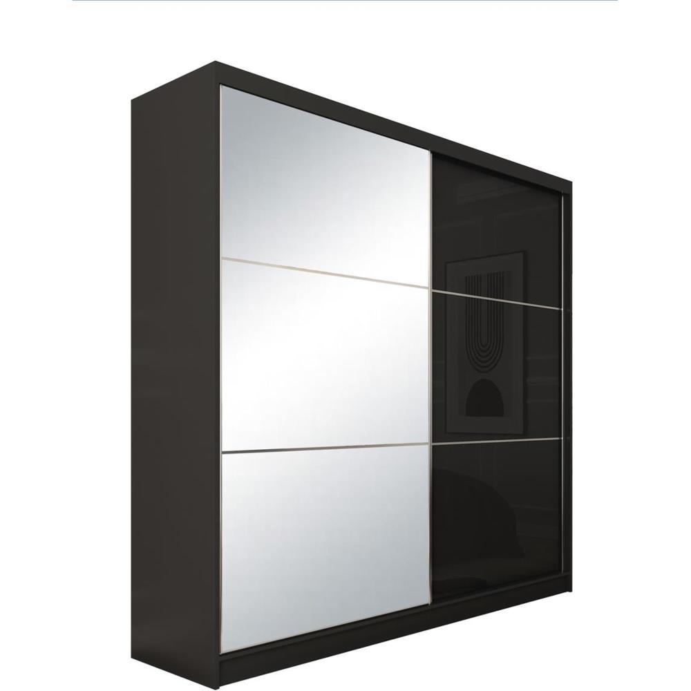 SCHWEBETÜRENSCHRANK Viva II 200/216/61 schwarz mit Spiegel und Schubladen - Schwarz, Holzwerkstoff (200/216/61cm) - Beautysofa