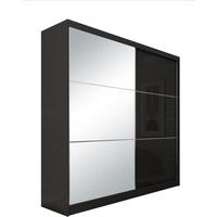 SCHWEBETÜRENSCHRANK Viva II 200/216/61 schwarz mit Spiegel und Schubladen - Schwarz, Holzwerkstoff (200/216/61cm) - Beautysofa