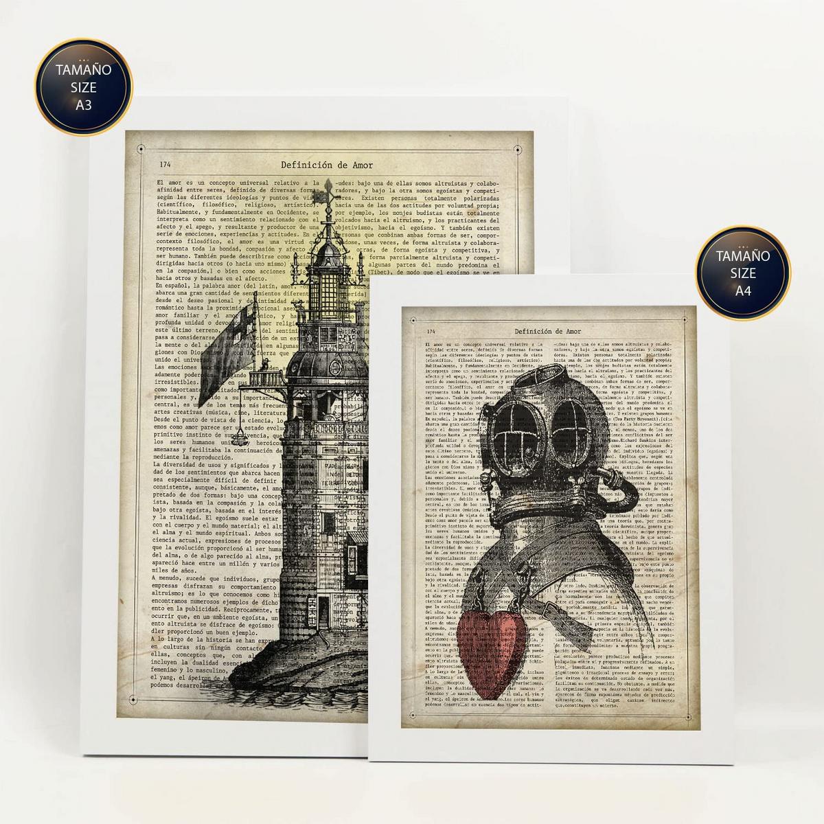 POSTER Set Mit 6 Jahrgang Vintage Papier Plakate Mit Enzyklopädie Revolutionäre Erfindungen Aus Dem Letzten Jahrhundert A3 & A4 Weißer Rahmen - Weiß, Papier (29/3cm) - Nacnic