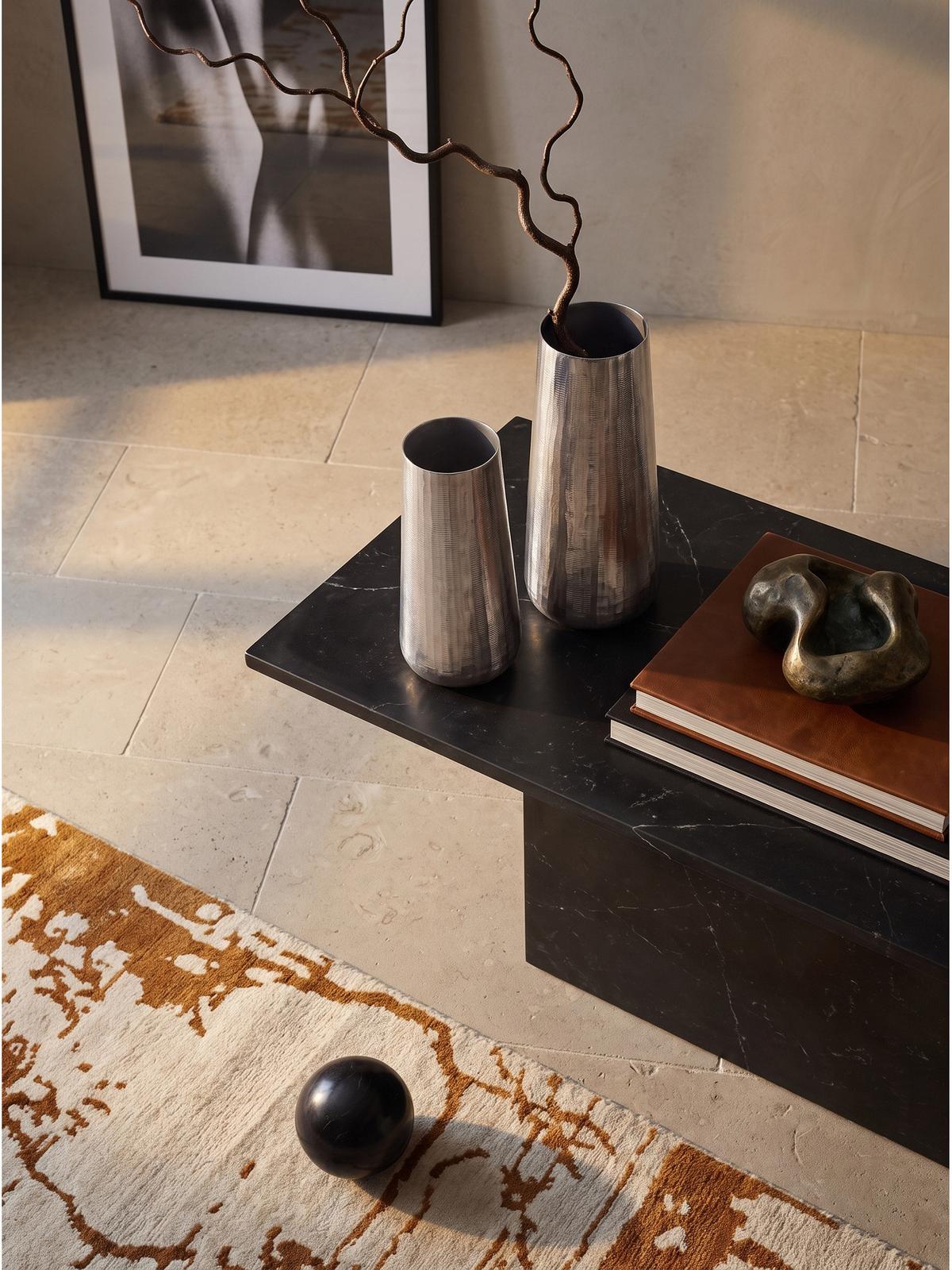 VASEN 2er-Set AMALFI, Aluminium, handgefertigt, Silber, Ø 21 x 45 cm - Silberfarben, Metall (45cm) - KADIMA DESIGN