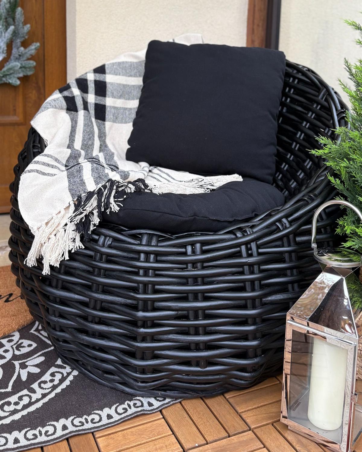 RATTANSTUHL Rattan schwarz Lerici - Schwarz, Naturmaterialen (97/80/55cm) - Beliani