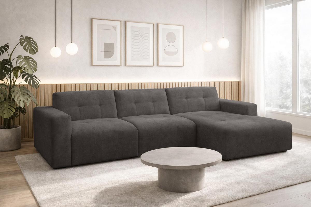 ECKSOFA L Form Corlu Dunkelgrau 310/165/78 cm – stilvolle kleine Eckcouch Rechts - Dunkelgrau/Schwarz, Kunststoff/Textil (165/310cm) - AX Living