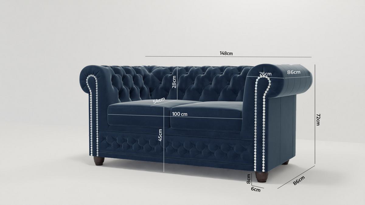 CHESTERFIELD-SOFA 2-sitzer mit Schlaffunktion Nyx Marineblau Samt - Dunkelblau/Braun, Holz/Textil (148/72/86cm) - S-Style Möbel