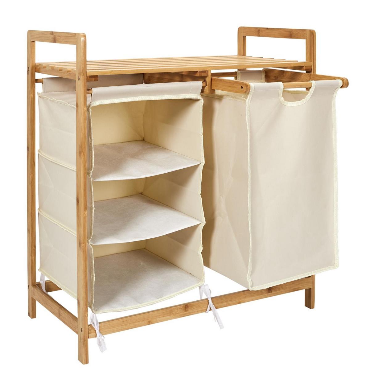 BADEZIMMERSCHRANK mit Fächern und Wäschekorb 77/69,5/38 cm - Eschefarben, Holz (38/69.5/81cm) - Calicosy