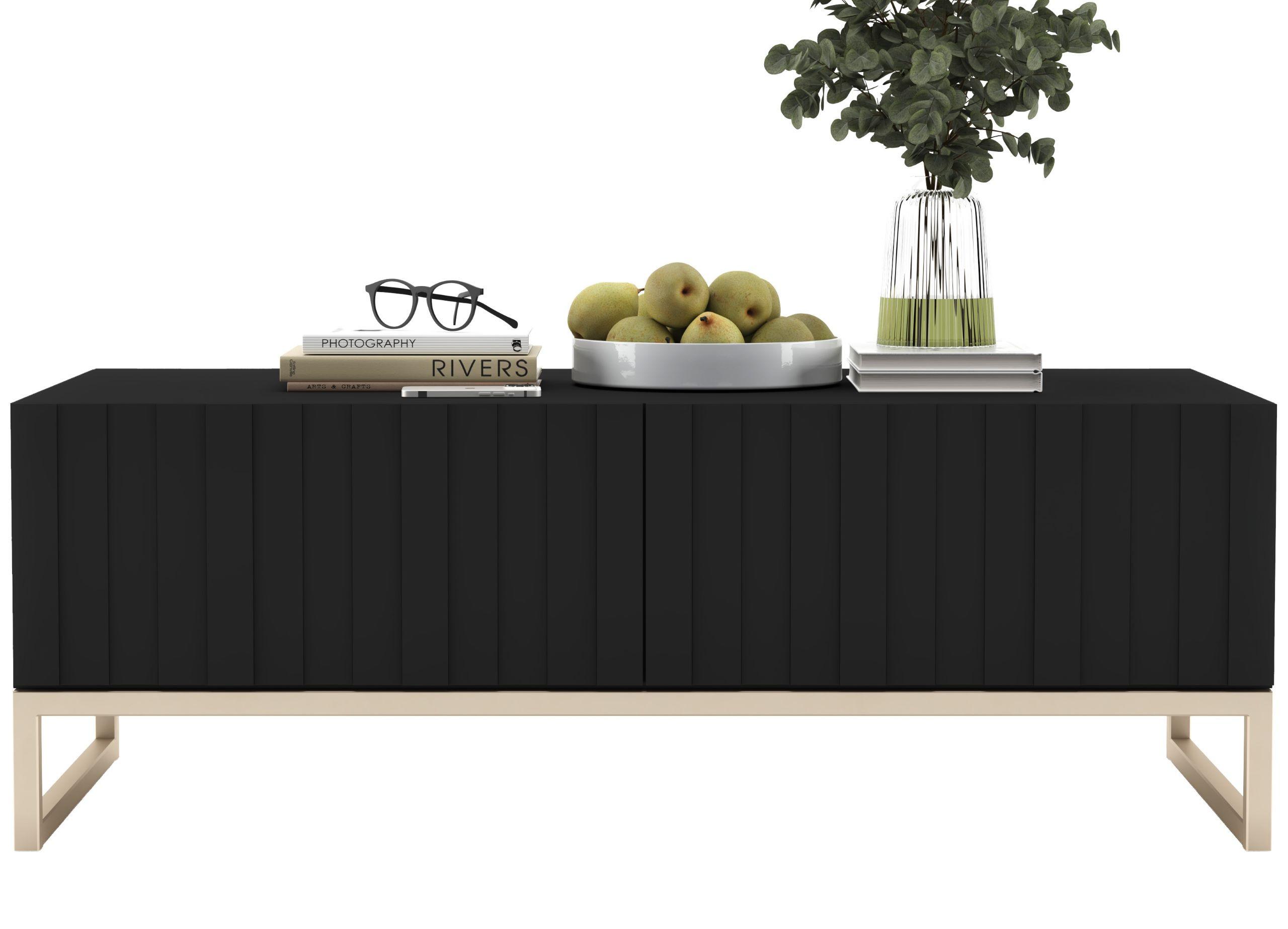 COUCHTISCH Elpis Schwarz matt Glamour 110 cm - Goldfarben/Schwarz, Holzwerkstoff/Metall (54/110/39cm) - Meble Lindner