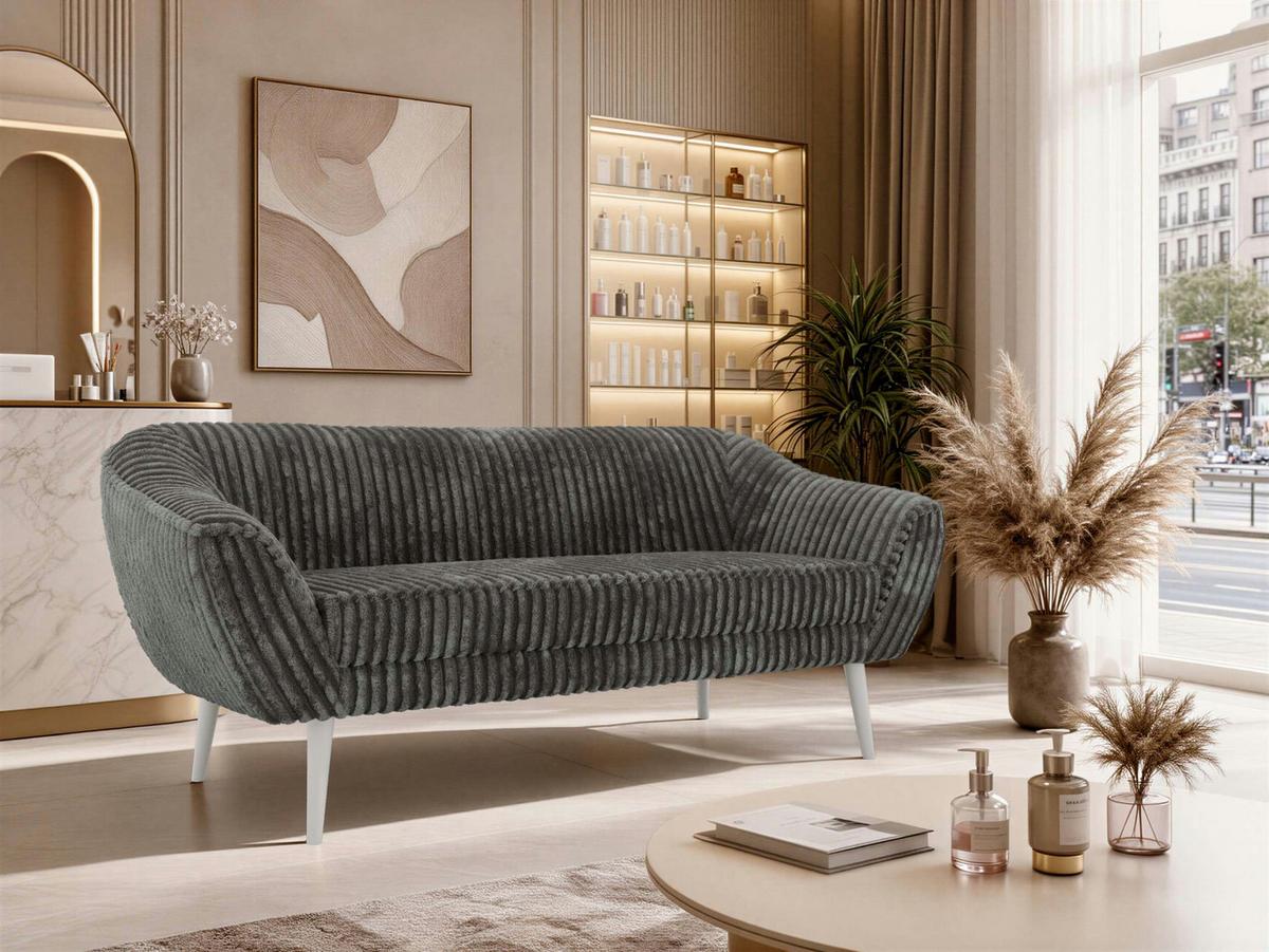 3-SITZER-SOFA PIRS - Grau Cord - Weiße Beine - Weiß/Grau, Holzwerkstoff/Textil (180/75/74cm) - MKS