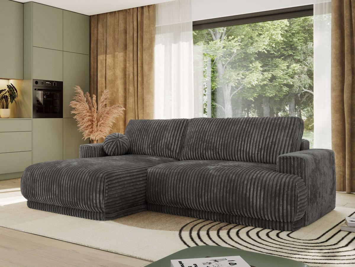 ECKSCHLAFSOFA RINA L Grau Cord - links - Schwarz/Grau, Kunststoff/Textil (267/170cm) - MKS