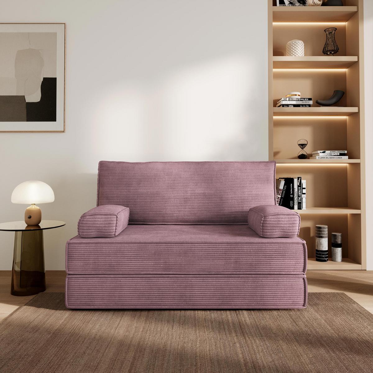 BETTSOFA LADIA aus Schaumstoff Cordstoff Lila Schlaffunktion - Lila, Textil (140/86/60cm) - MASSENO