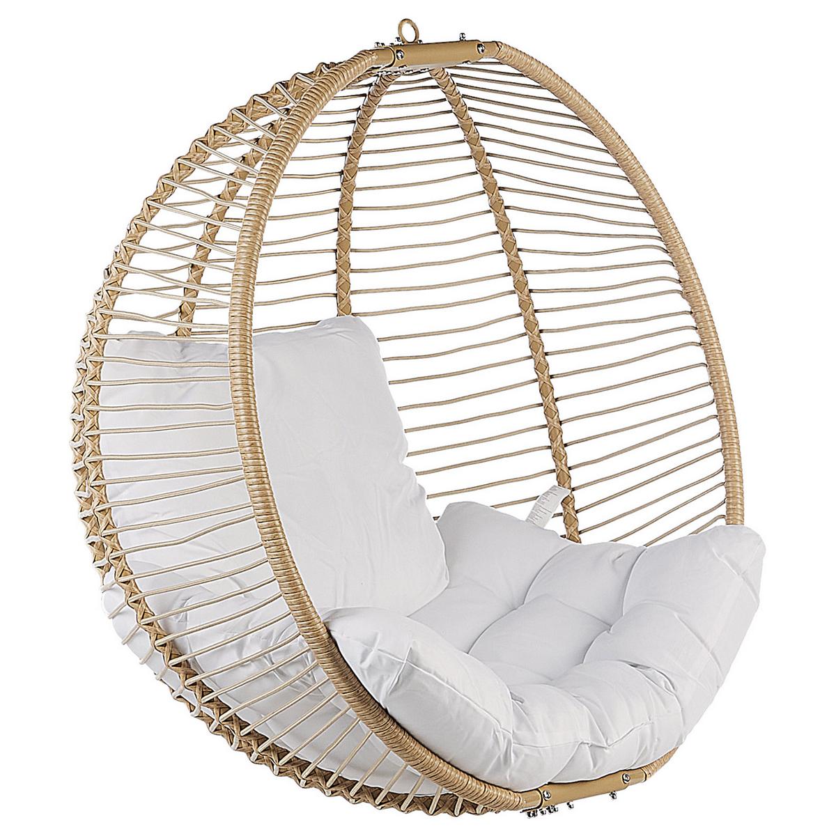 HÄNGESESSEL mit Gestell Flechtseil beige 98/100 cm Arco - Beige, Textil (100/197/98cm) - Beliani