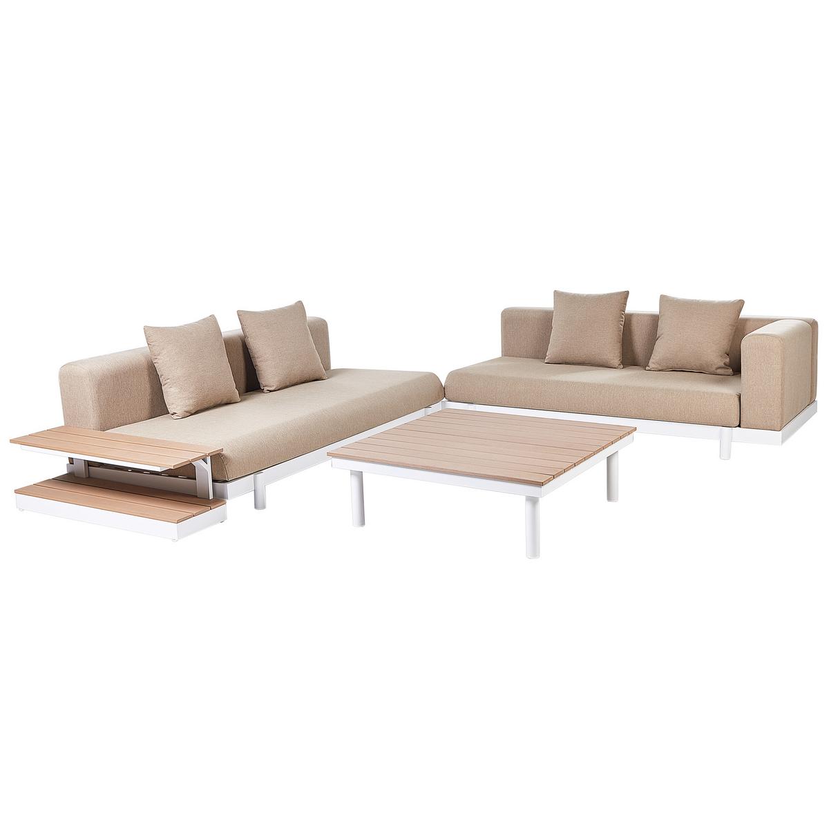 LOUNGE SET 5-Sitzer Aluminium weiß Auflagen beige Missanello - Beige/Weiß, Textil - Beliani