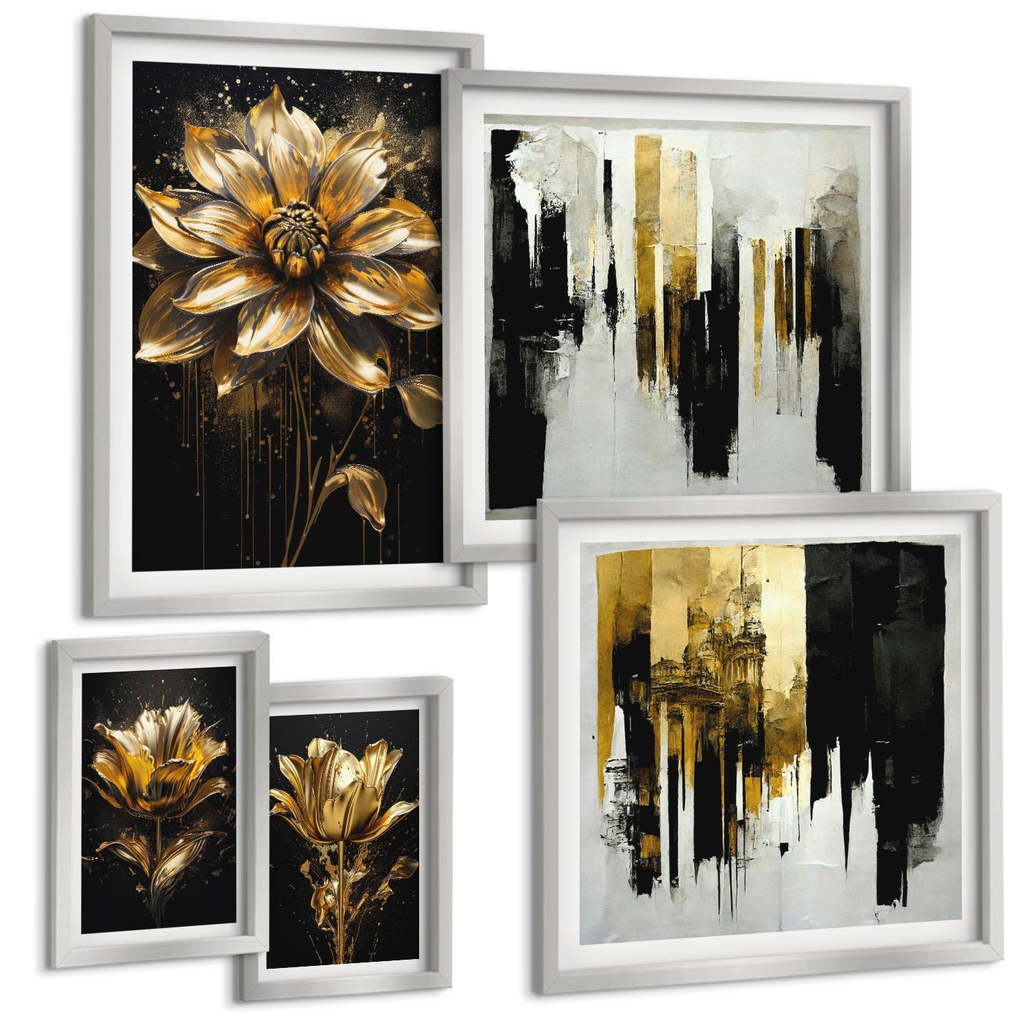 BILDER SET 5er Set - 50x50 cm & 20x30 cm & 40x60 cm Silberner Rahmen - Blumenbrücke – Lebensinspiration - Silberfarben, Kunststoff (40/60cm) - TULUP