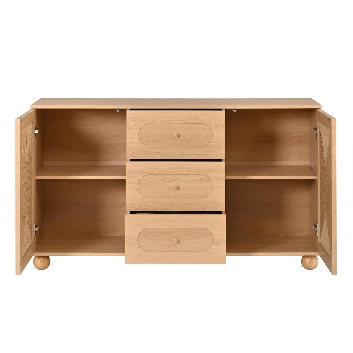 SIDEBOARD Naturholzoptik 140cm mit Seilgeflecht 2 Türen & 3 Schubladen - Naturfarben, Holzwerkstoff (140/80/40cm) - Urban Meuble