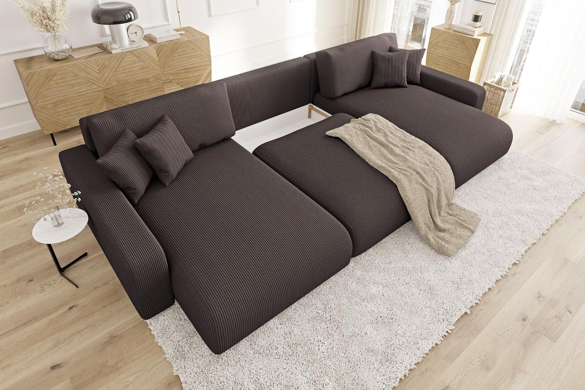 WOHNLANDSCHAFT Emma Dunkelbraun Cord - Dunkelbraun/Schwarz, Holz/Kunststoff (332/78/170cm) - S-Style Möbel