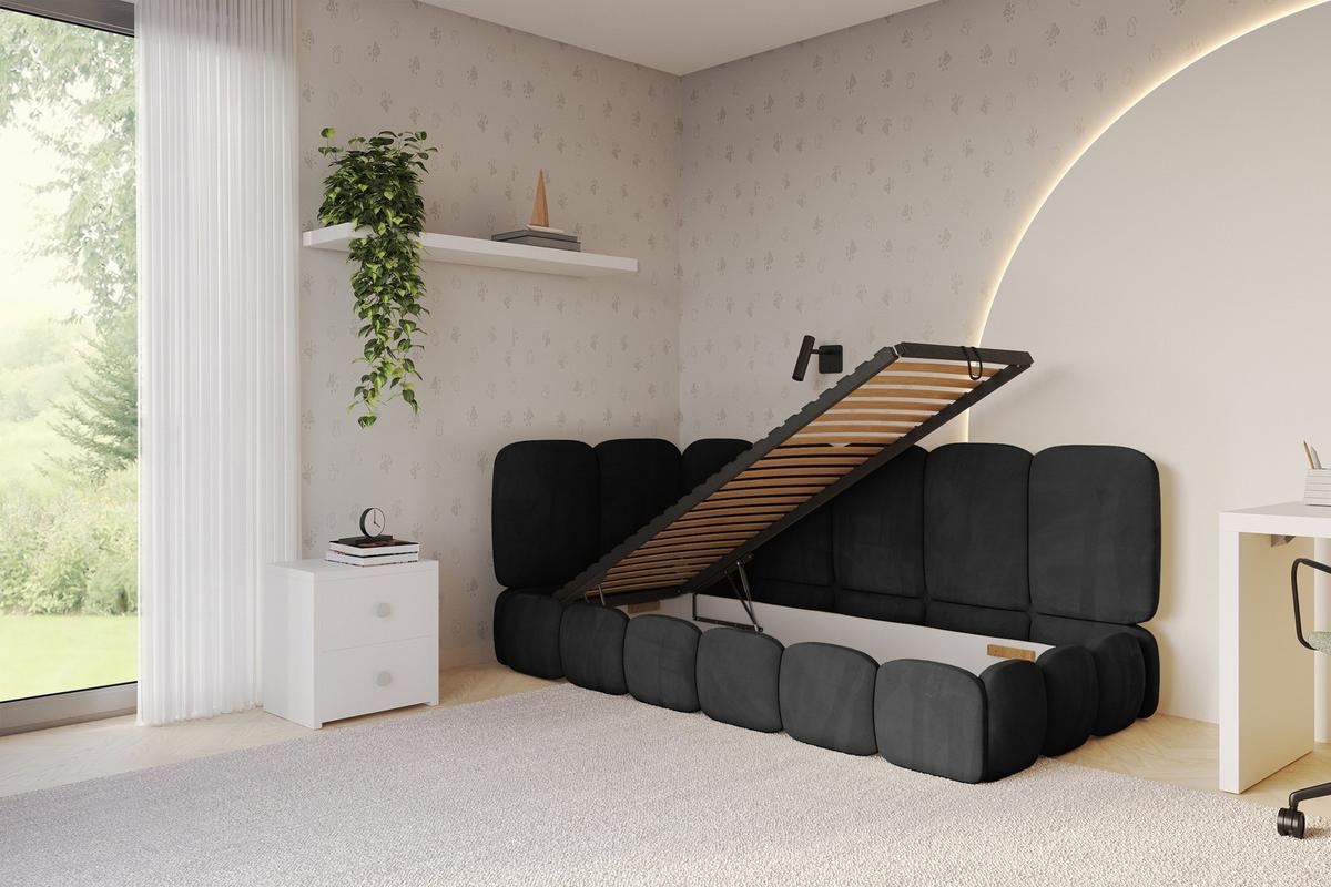 EINZELLBETT Jugendbett mit Bettkasten, Rechts - AVRY 90x200 Schwarz - Anthrazit/Schwarz, Holzwerkstoff/Textil (90/200cm) - ALTDECOR