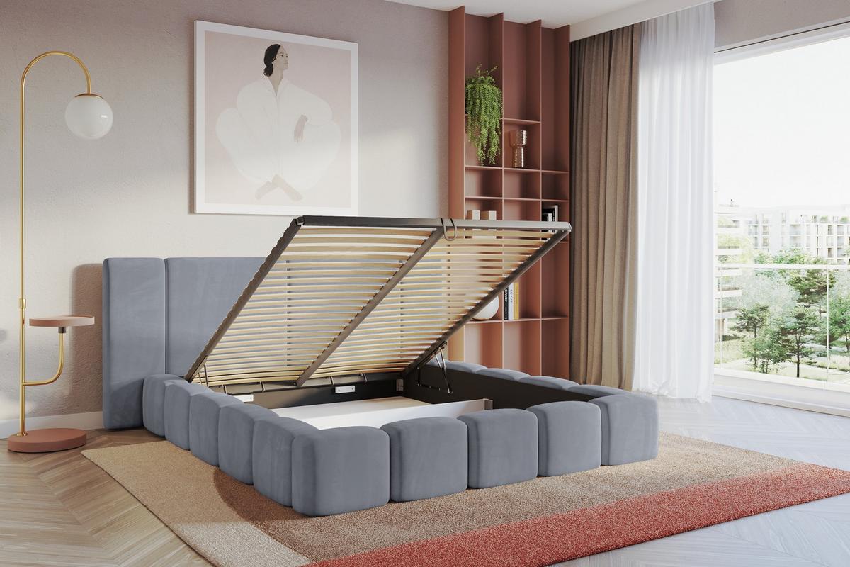 POLSTERBETT mit Bettkasten und Lattenrost, Boxbett ohne Matratze - NILO 200x200 Grau - Grau, Holzwerkstoff/Textil (200/200cm) - ALTDECOR