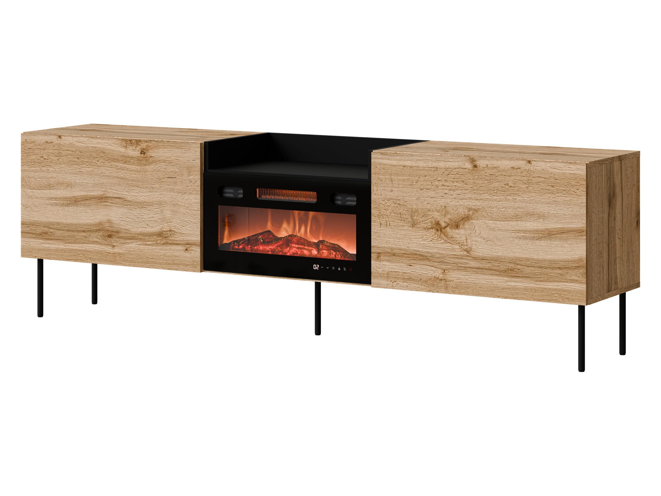 TV-LOWBOARD Kanton mit Kamin - Eiche Wotan/Schwarz, Holzwerkstoff/Metall (200/61/41cm) - MIRJAN24