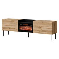 TV-LOWBOARD Kanton mit Kamin - Eiche Wotan/Schwarz, Holzwerkstoff/Metall (200/61/41cm) - MIRJAN24
