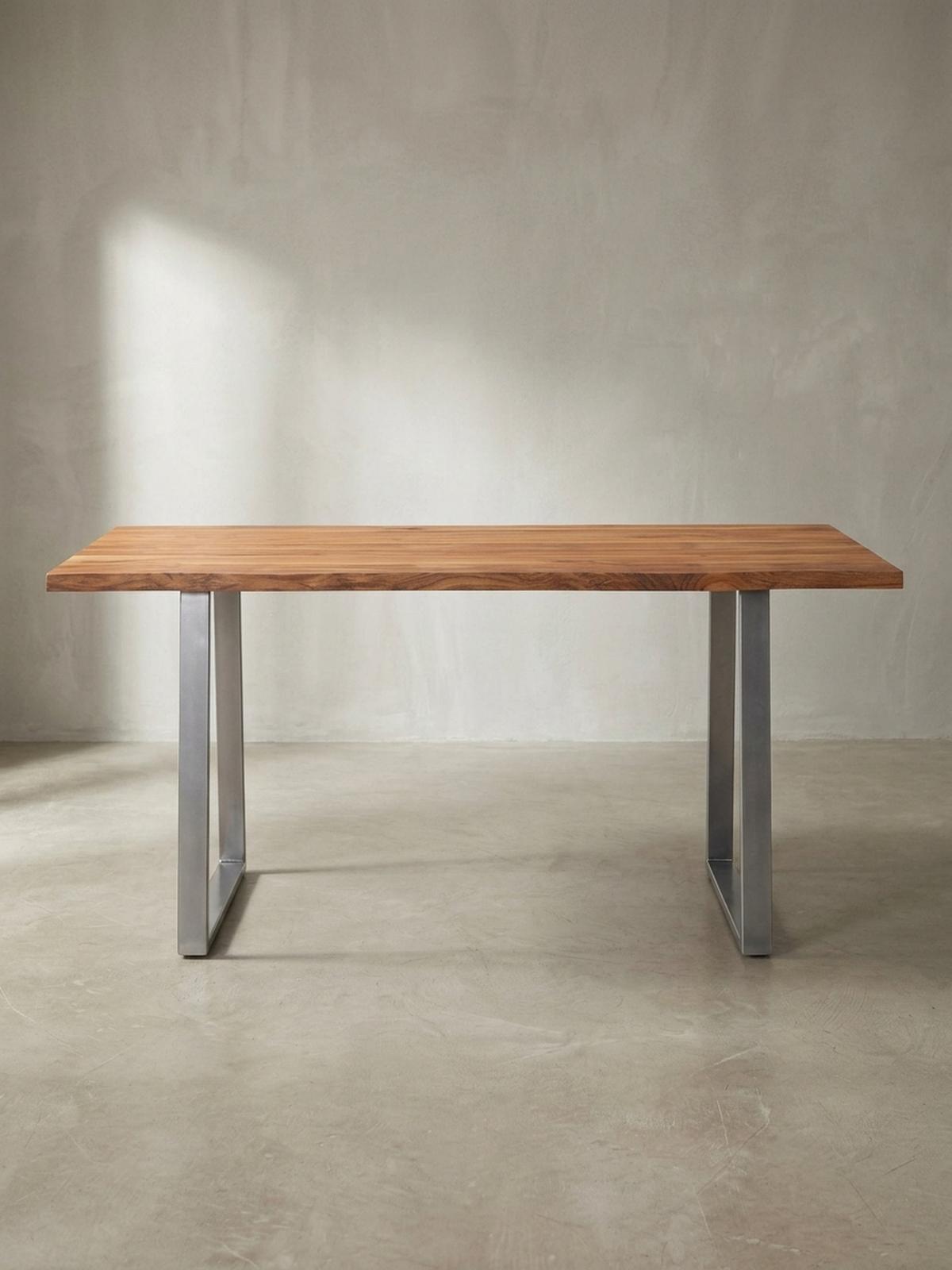SCHREIBTISCH Massivholz Baumkante Chromgestell Handarbeit TARN, Goldbraun-Chrom 180x90x76 cm - Chromfarben/Braun, Holz/Metall (90/180/76cm) - KADIMA DESIGN