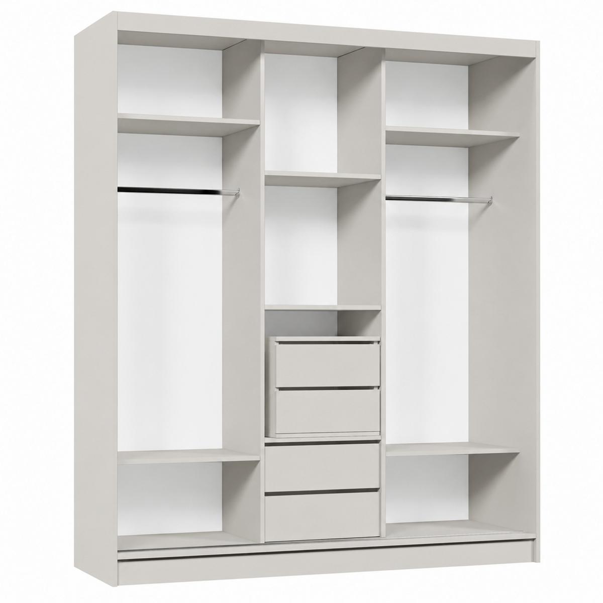 SCHWEBETÜRENSCHRANK Debra mit 3 Türen, 180/216/61 Kaschmir mit Spiegel und Schubladeneinsätze - Kaschmir, Holzwerkstoff (180/216/61cm) - Beautysofa