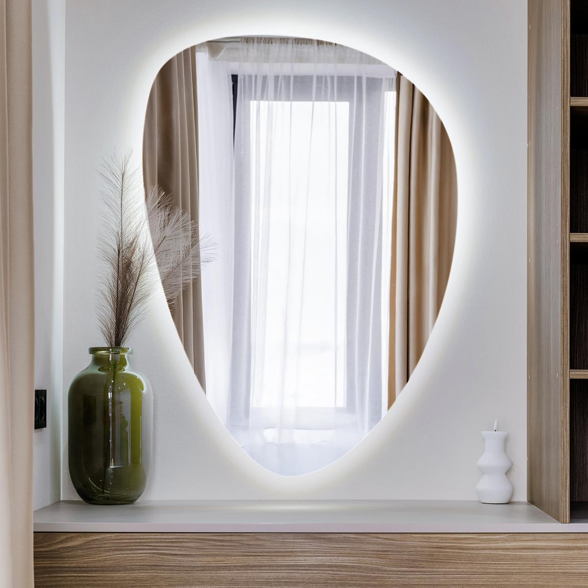 LED SPIEGEL 50x70 cm asymmetrisch 6000K - Blau, Glas (50/70/0.4cm) - TULUP