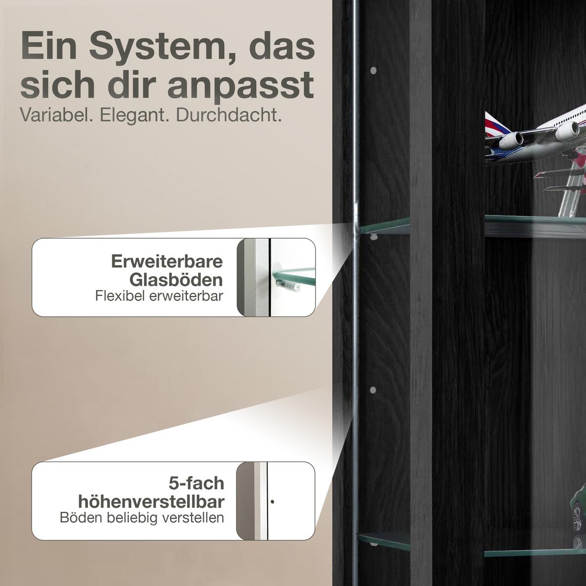 HÄNGEVITRINE 25/60/80 cm mit 2 höhenverstellbaren Glasböden - Transparent/Silberfarben, Glas/Holzwerkstoff (60/80/25cm) - K-Möbel