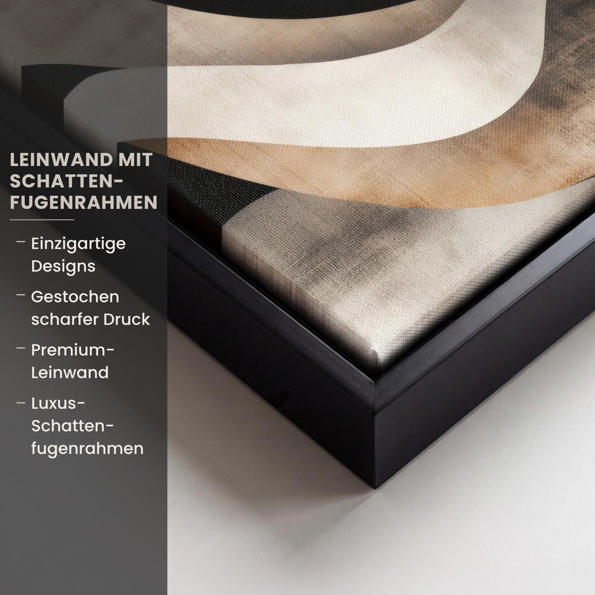 LEINWAND Bilder mit Rahmen - Abstrakt - Wellen - Schwarz - Verwittert - 20x20 - Trüffeleichefarben, Textil (20/20cm) - MuchoWow