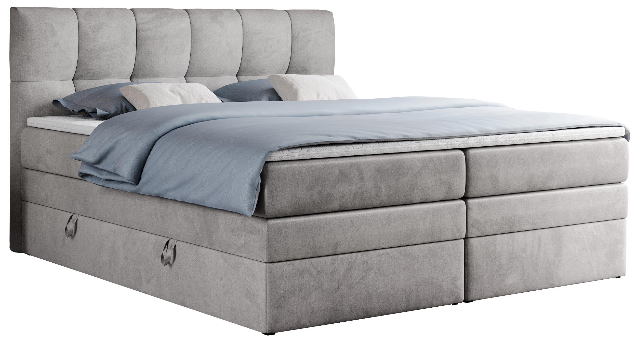 BOXSPRINGBETT ALVIN KING 180/200 Hellgrau Velvet - H3 - Hellgrau, Holz/Textil (180/200cm) - MKS