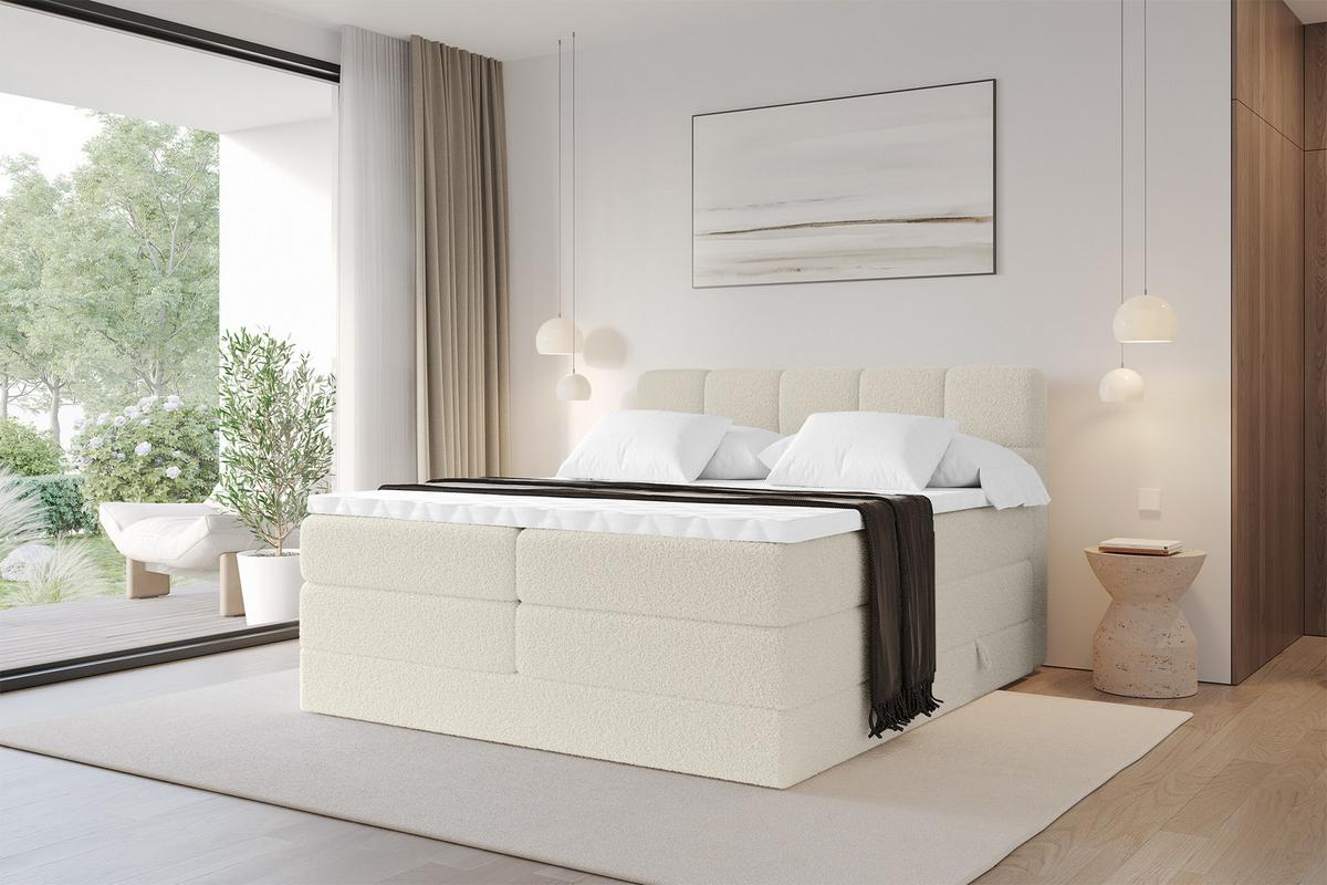 BOXBETT mit Matratze H3/H4 - FAMA KING - 140x200 cm Beige Quelle - Sandfarben, Holzwerkstoff (140/200cm) - ALTDECOR