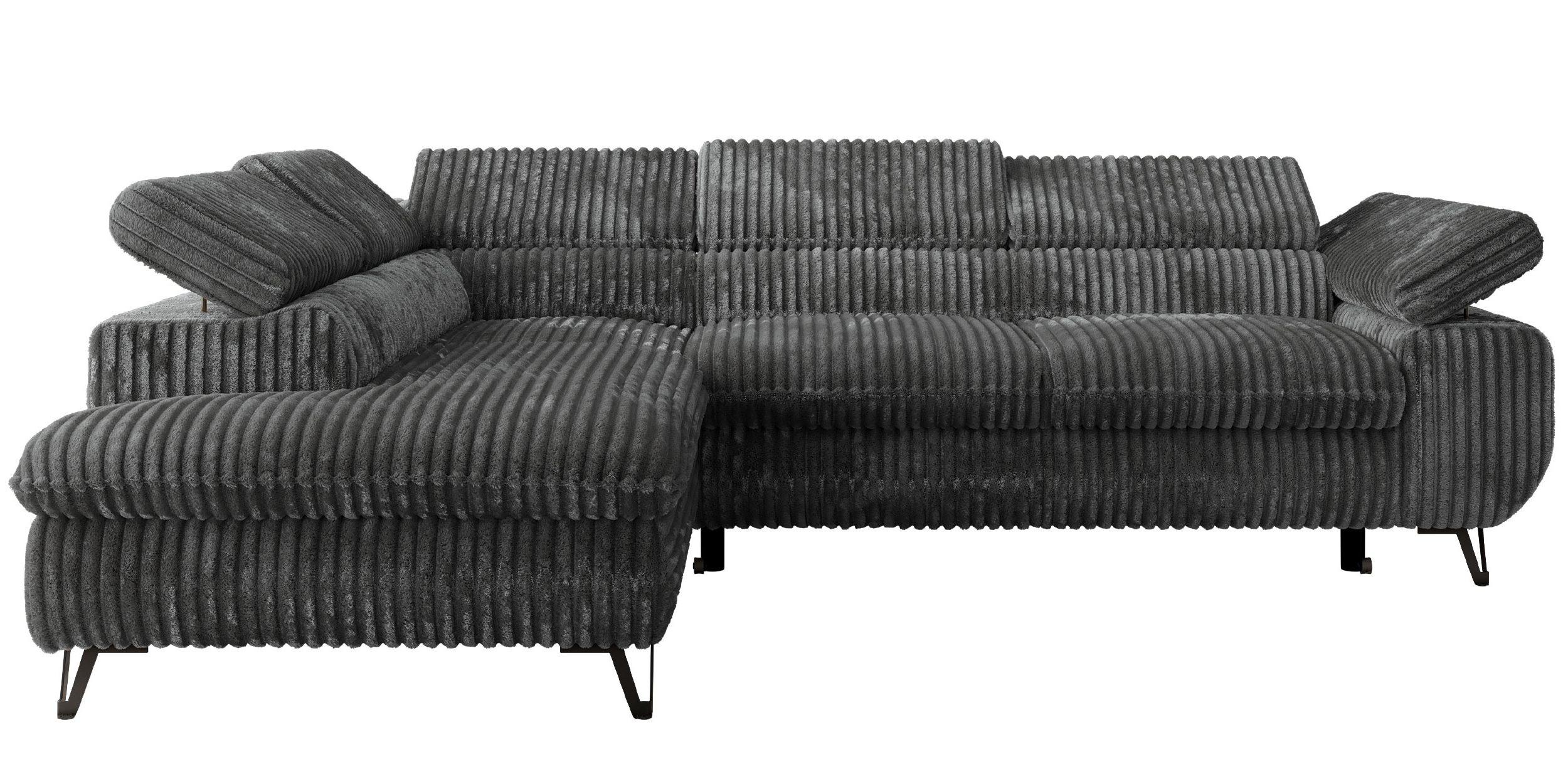 ECKSOFA PABLO L Dunkelgrau Cord - Links Seite mit T25 Topper - Dunkelgrau/Schwarz, Textil/Metall (208/273cm) - MKS