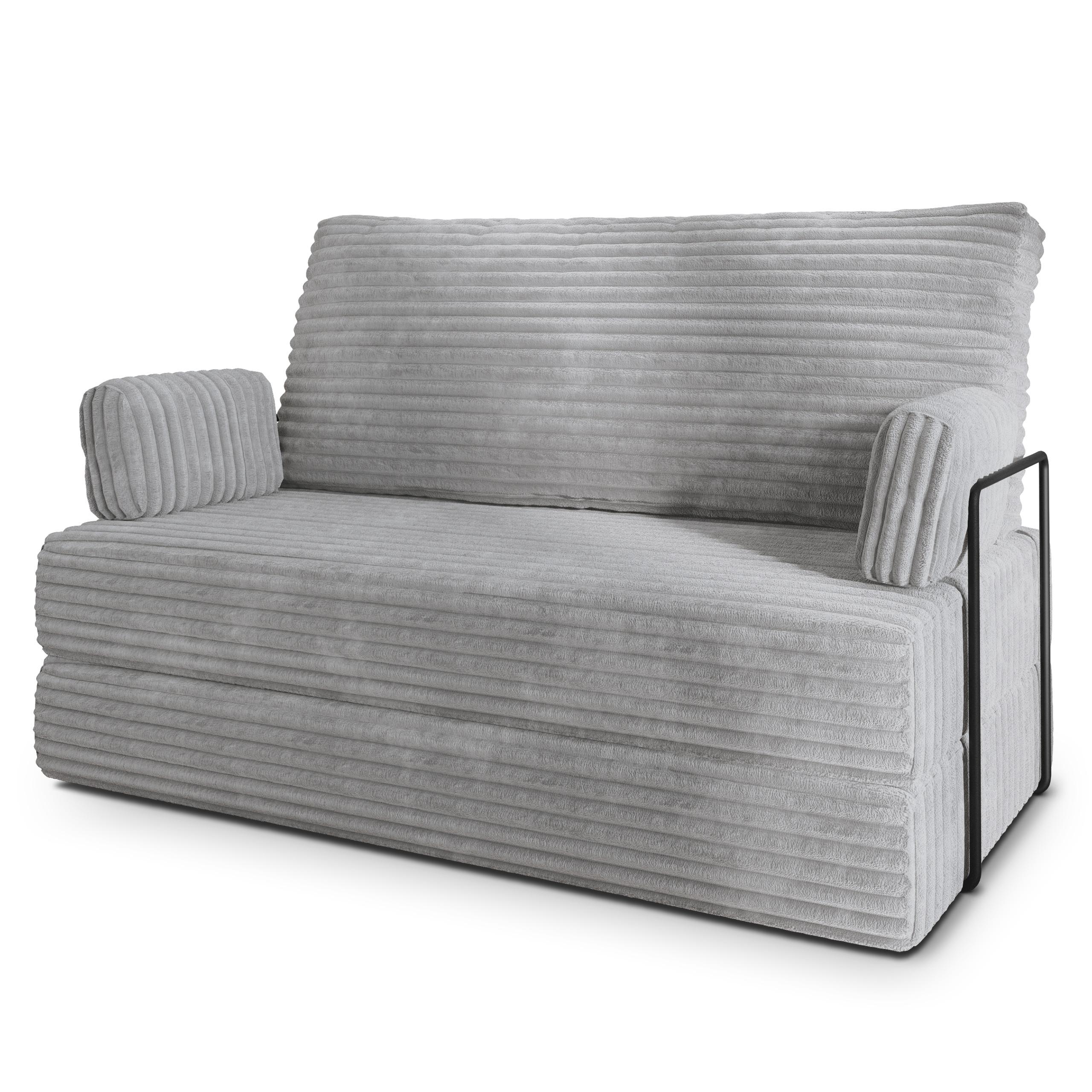 BETTSOFA LADIA aus Schaumstoff Kordstoff Hellgrau Schlaffunktion - Grau, Textil (140/86/60cm) - MASSENO