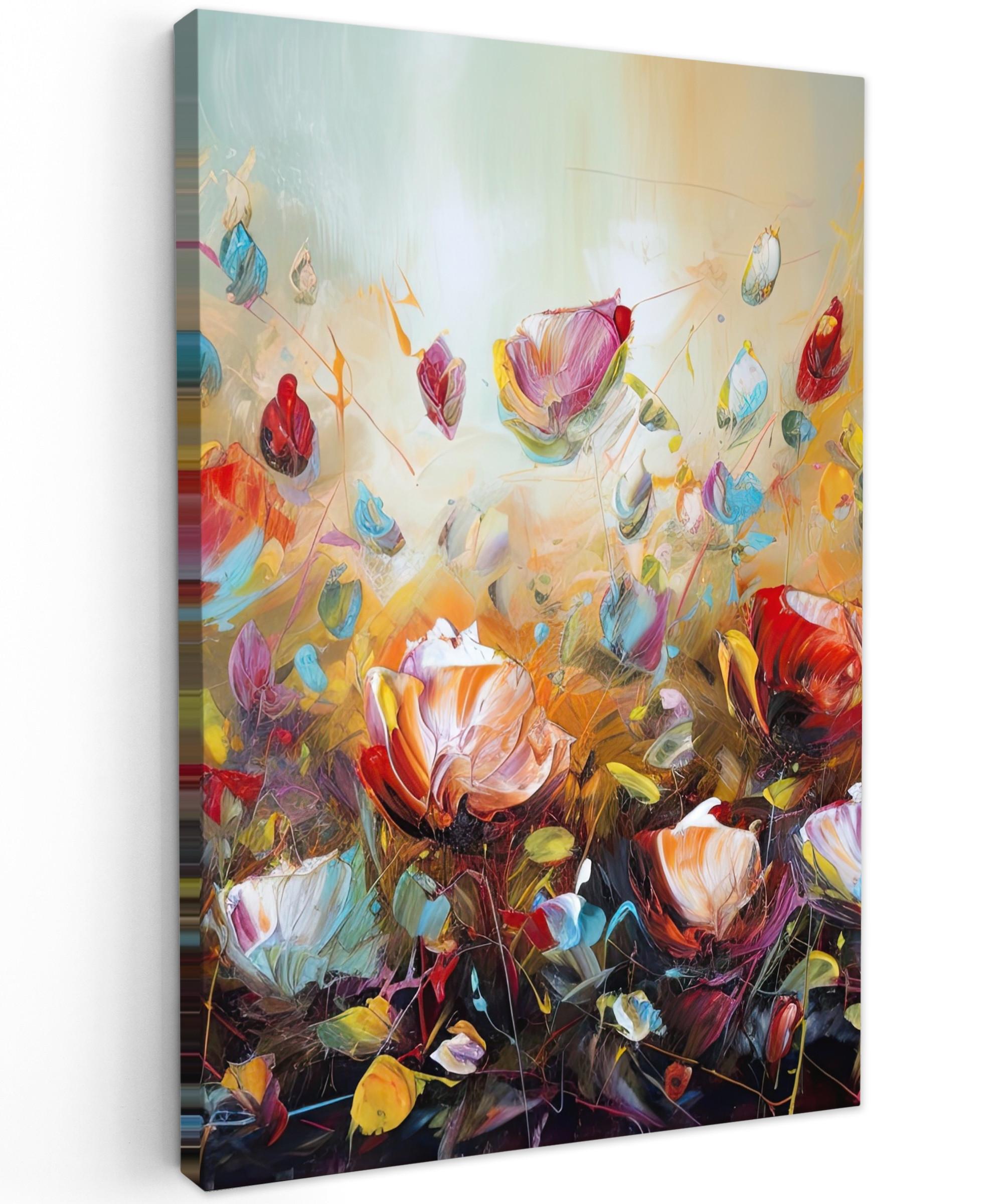 LEINWANDBILD Blumen - Kunst - Natur - Ölgemälde Deko XXL 80x120 cm - Multicolor, Textil (80/120cm) - MuchoWow
