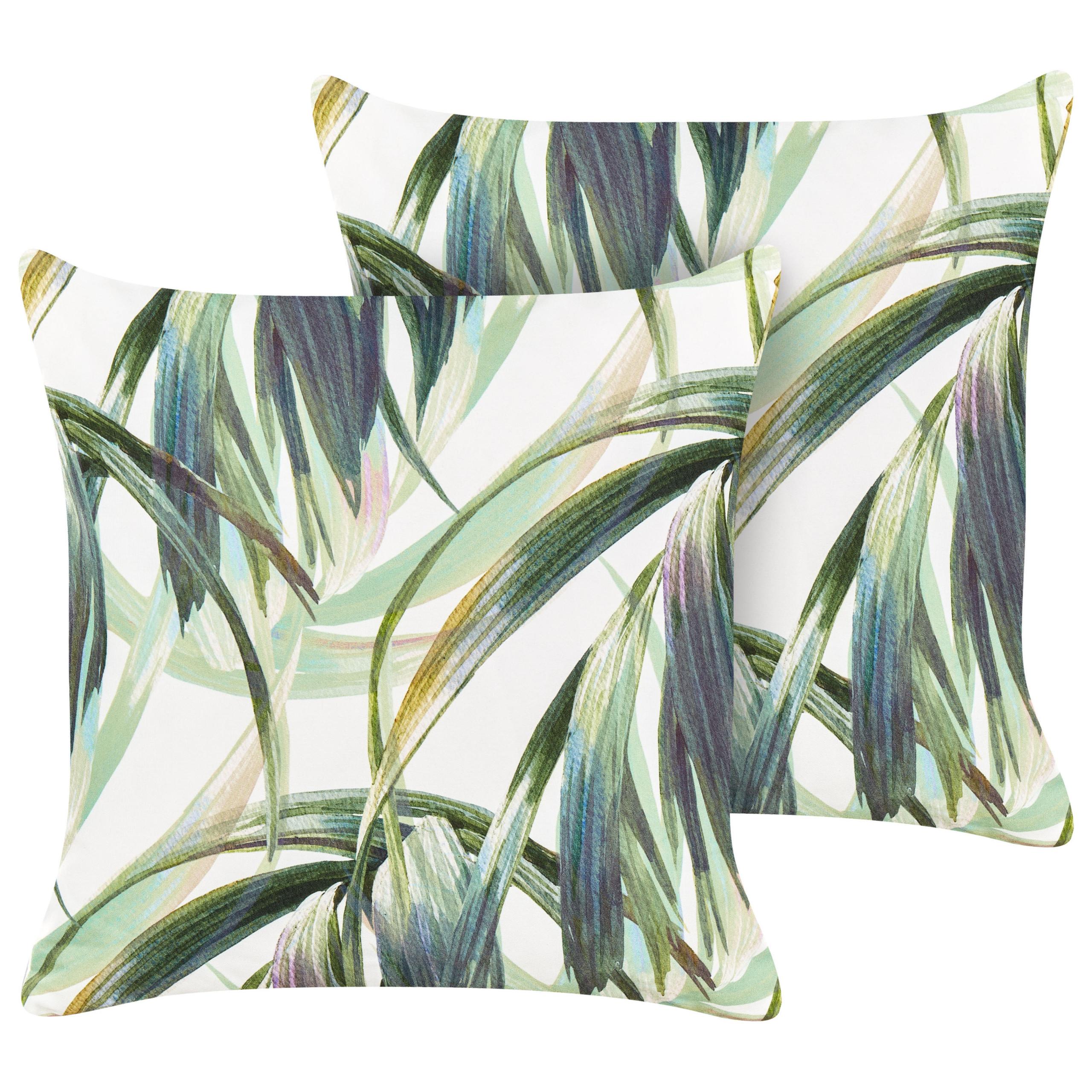 GARTENKISSEN 2er-Set Blattmotiv grün/weiß 45/45 cm Calderina - Grün, Textil (45/45cm) - Beliani