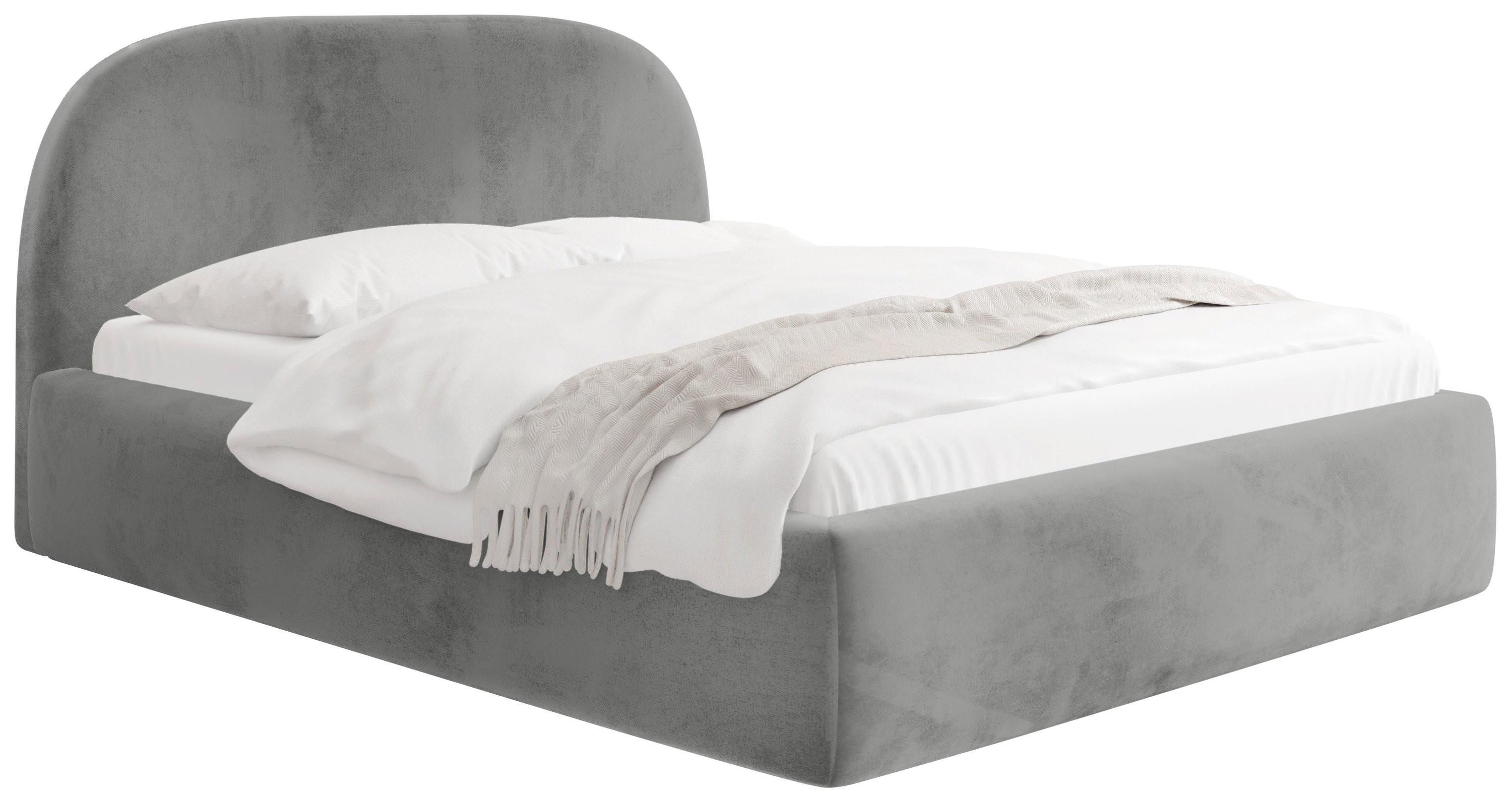 POLSTERBETT Puro mit Bettkasten, Grau Samt 140 x 200 cm – mit Metall-Lattenrost - Birkefarben/Schwarz, Kunststoff/Textil (140/200cm) - WFL GROUP