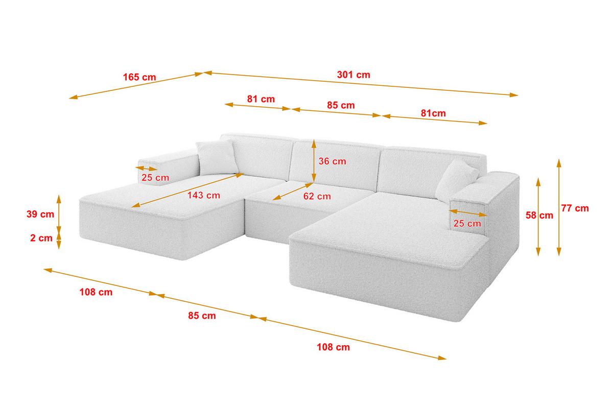 WOHNLANDSCHAFT IREA-U1-v4 - 301x165x77 cm Weiß - Weiß, Holzwerkstoff/Textil (301/77/165cm) - ALTDECOR