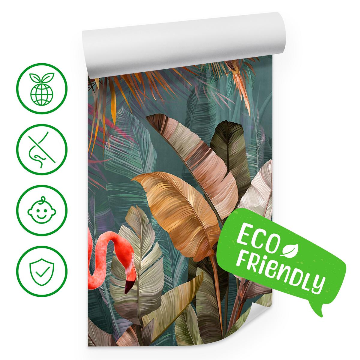 FOTOTAPETE für Wohnzimmer Flamingos Dschungel Blätter Tropisch 100x70 - Multicolor, Papier (100/70cm) - Muralo