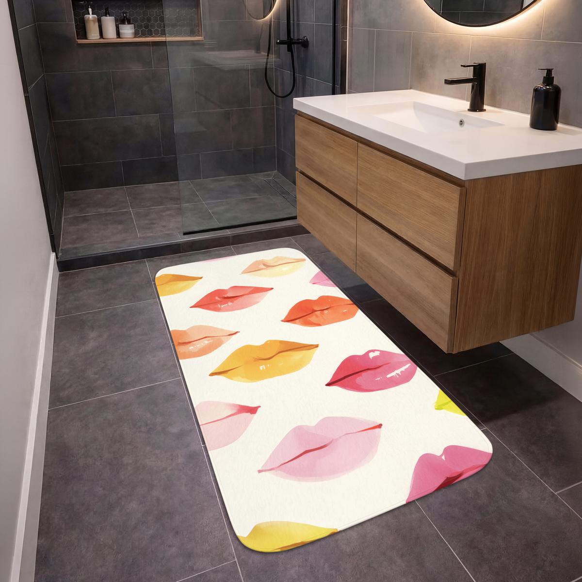 BADEMATTE Lippen - Bunt - Glänzend 60x120 cm - Rosa, Textil (60/120cm) - OnlyWow
