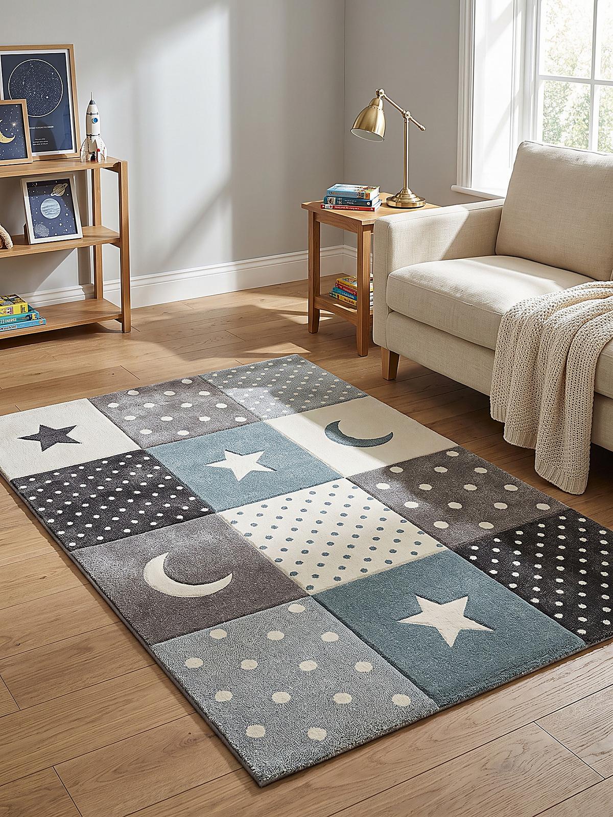 KINDERTEPPICH Kurzflor Sterne IDRO Polypropylen Blau 160 x 230 cm - Blau, Textil (160/230cm) - KADIMA DESIGN
