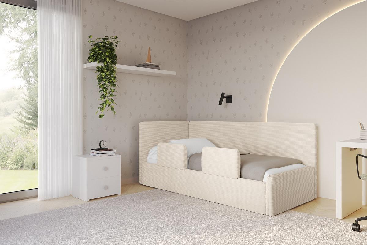 EINZELLBETT Jugendbett mit Bettkasten, Rechts - NORY 100x200 Beige - Kaschmir, Holzwerkstoff/Textil (100/200cm) - ALTDECOR
