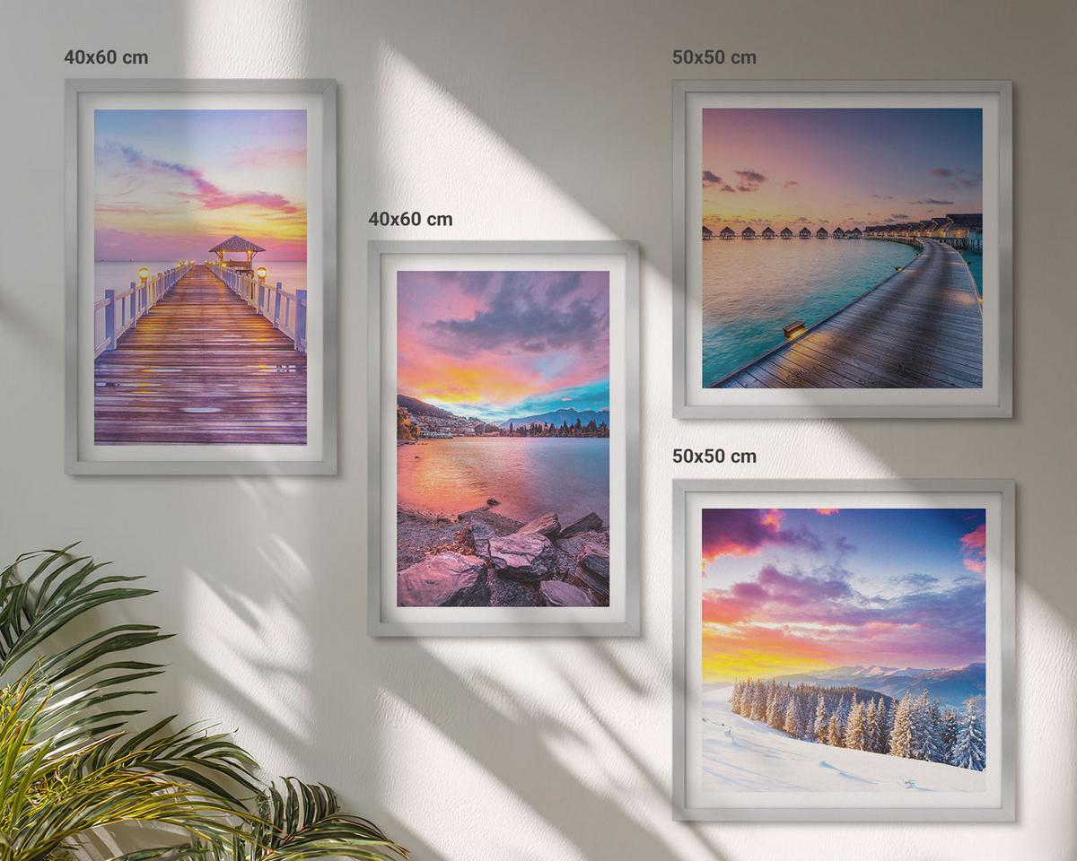 BILDER SET 4er Set - 50x50 cm & 40x60 cm Silberner Rahmen - Winterlandschaft des Pierbergs - Silberfarben, Kunststoff (50/50cm) - TULUP