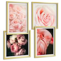 BILDER SET 4er Set - 50x50 cm & 40x60 cm Goldrahmen - Pastellrosa Flamingos - Goldfarben, Kunststoff (50/50cm) - TULUP