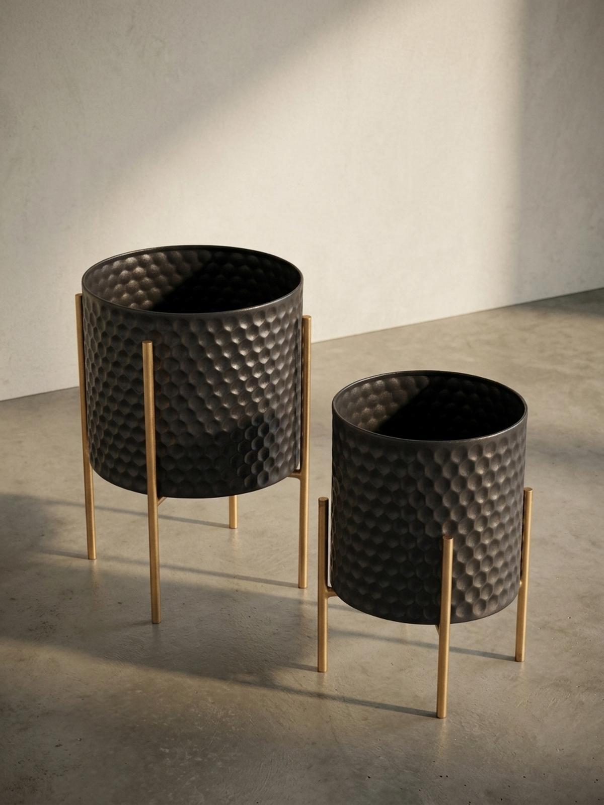 PFLANZKÜBEL 2er Set Metall Schwarz/Gold rund elegant - Schwarz, Metall (30/44cm) - KADIMA DESIGN
