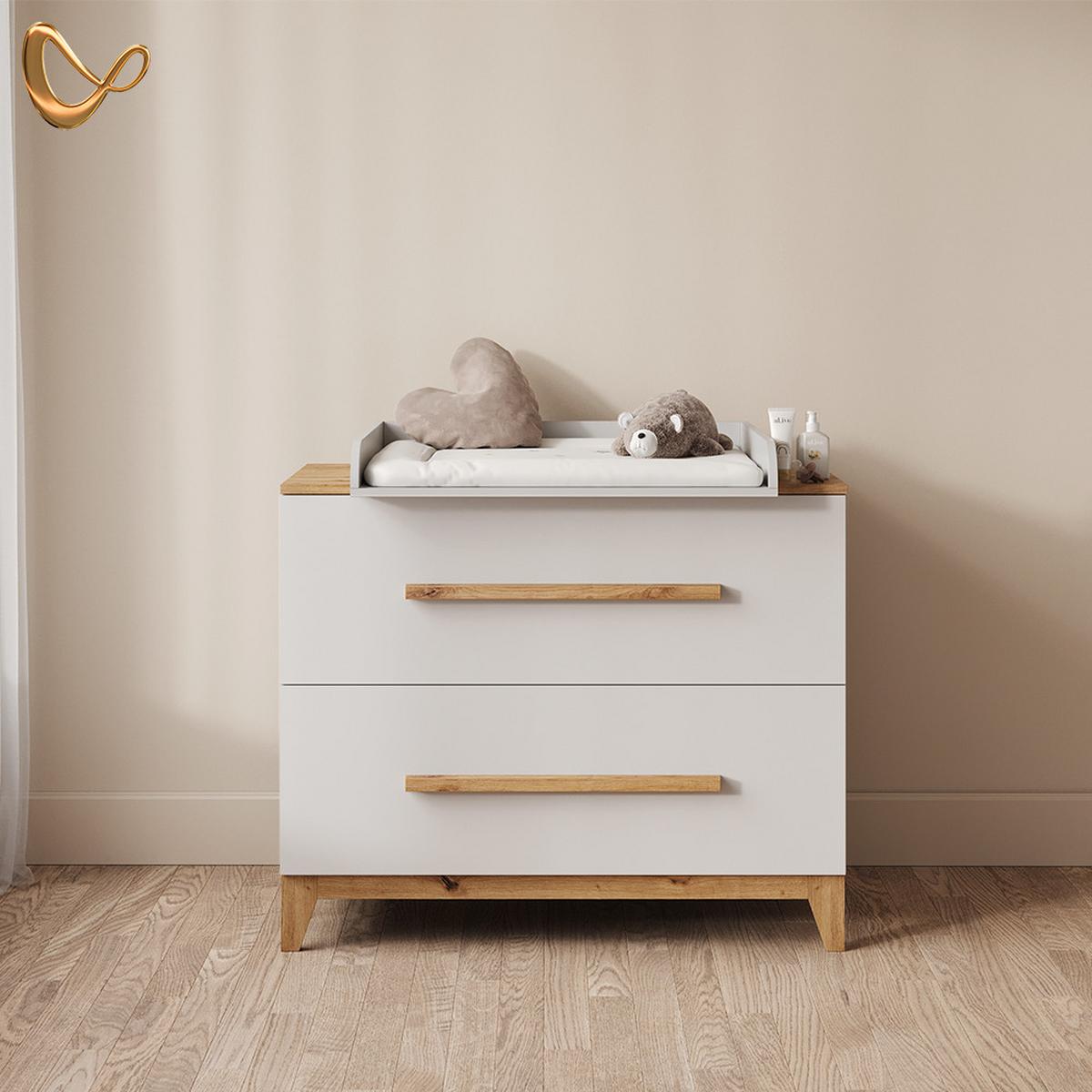 WICKELKOMMODE Mailo Weiß/Artisan mit 2 Schubladen - Weiß/Eiche Artisan, Holzwerkstoff (108/98/70cm) - Livinity®