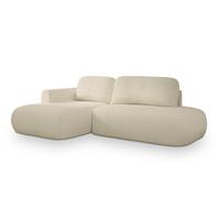ECKSOFA NUVIRA L-S Creme Boucle-Stoff mit Schlaffunktion - Creme, Holz (279/158cm) - MASSENO