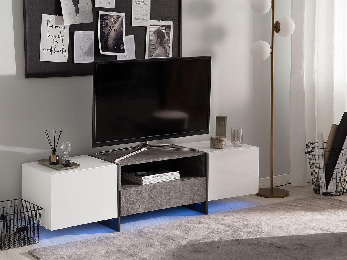 TV-MÖBEL Grau/Weiß/Schwarz Russel - Schwarz/Weiß, Holzwerkstoff (162/43/39cm) - Beliani
